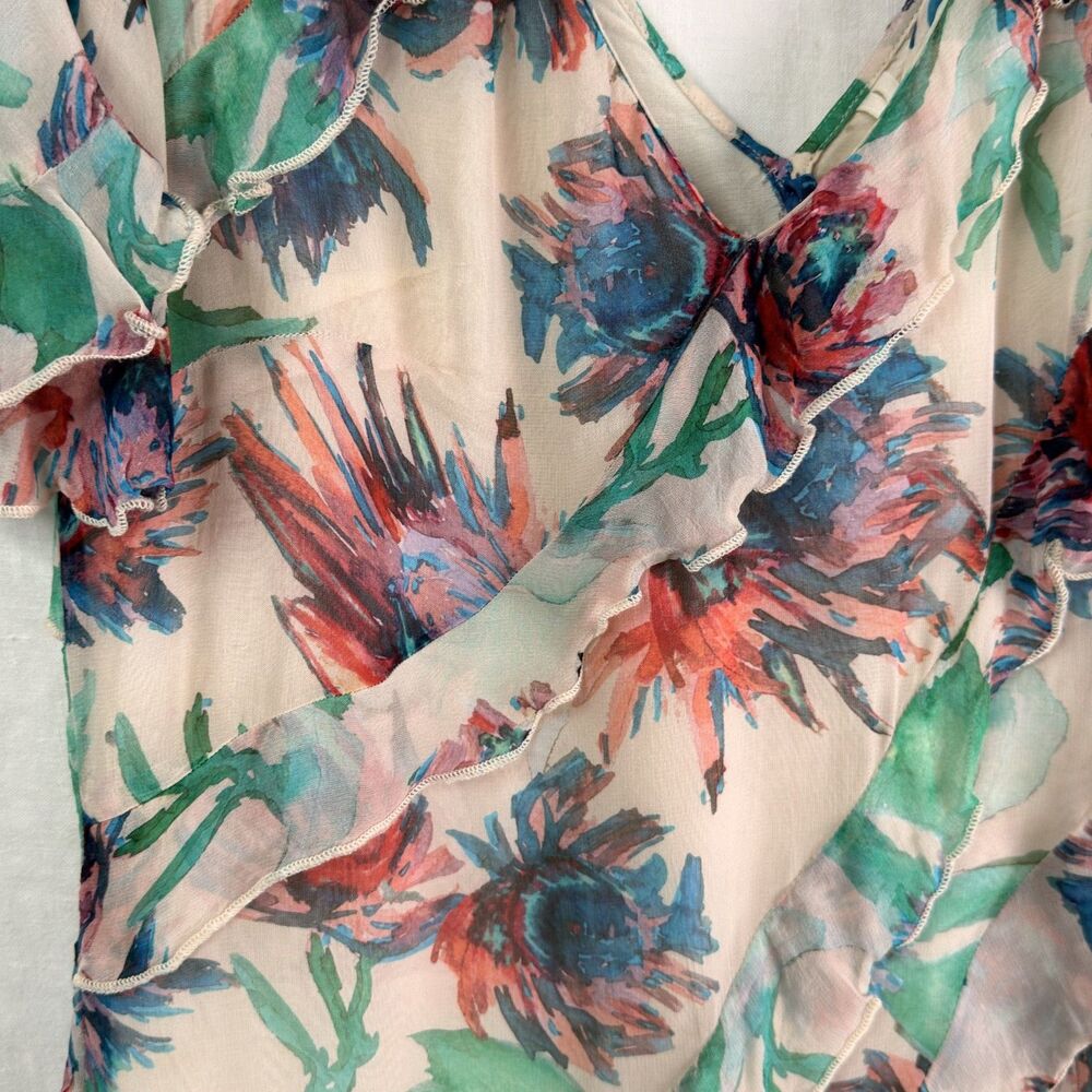 anthropologie floral ruffle mini dress ivory multicolor romantic boho v neck s - Picture 8 of 8